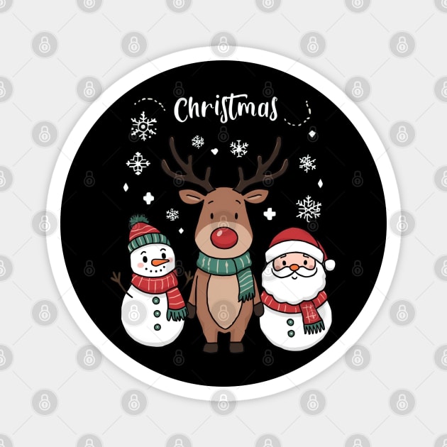 Cute Christmas Trio Magnet by Ink Lines